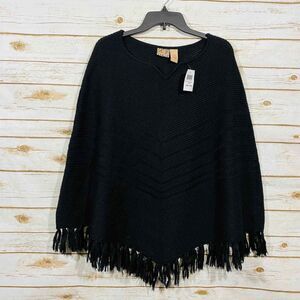 Women's LILY STANHOPE Black Wool Blend Sweater Poncho STYLE Size S/M